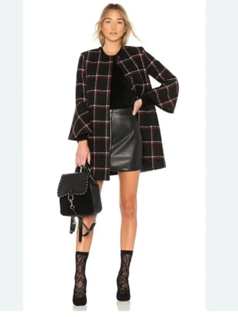 Black and Red Checkered / plaid Coat, check coat